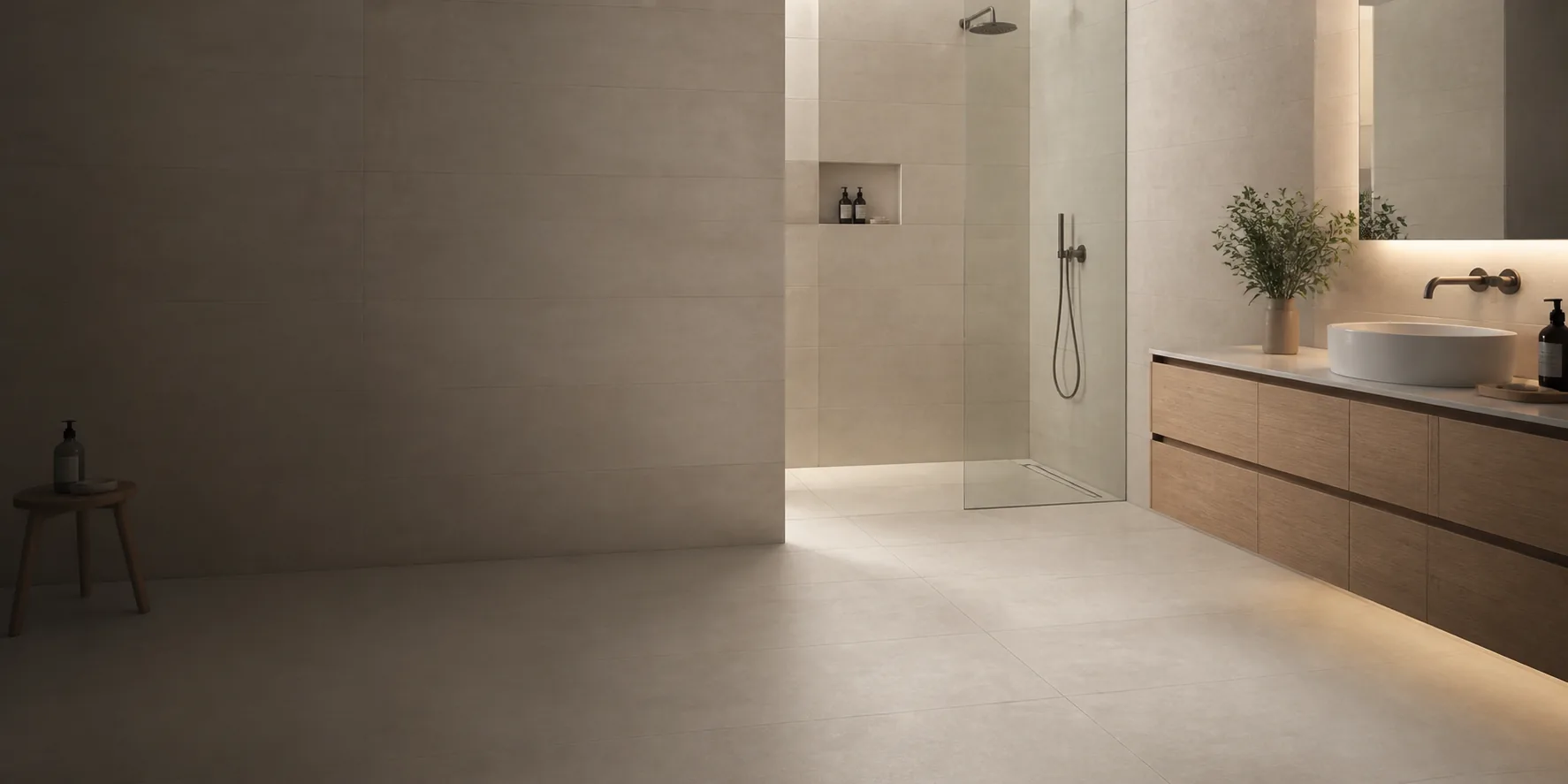 Ascoli porcelain across a bathroom floor and walls