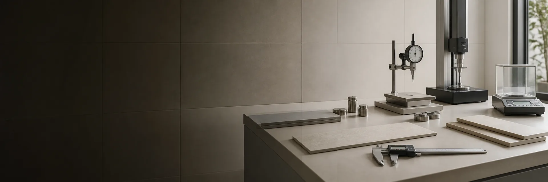 Porcelain samples under test in a laboratory