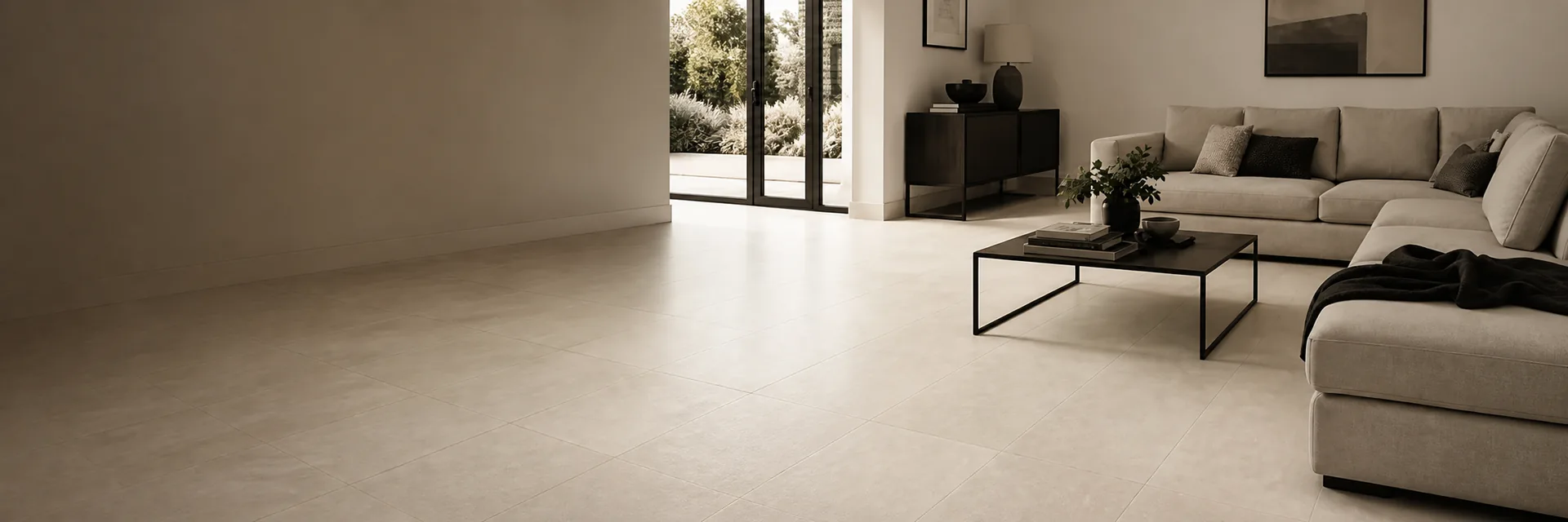 Cava Veins Beige porcelain in a living interior