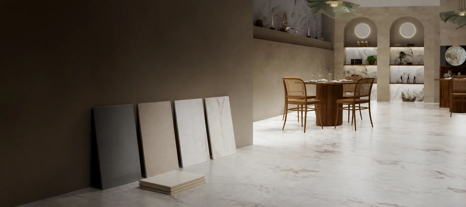 A gallery wall of porcelain tiles across the range