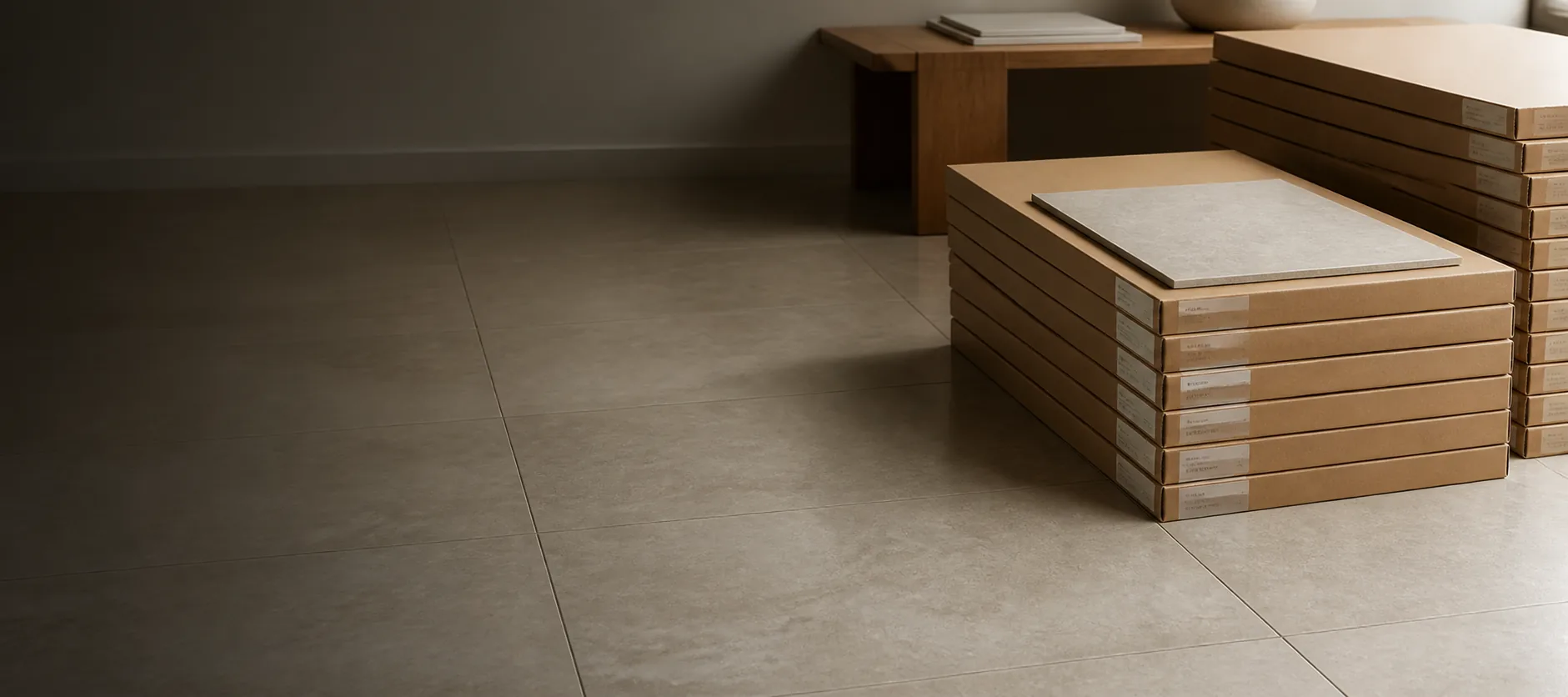Tile cartons checked over in a quality-control area
